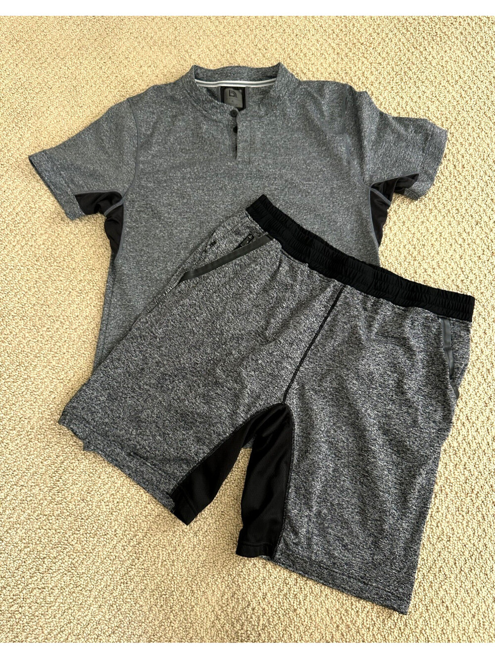 MENS BLANC NOIR Henley Shirt Button Up Shorts XL Gray Black Work Out Athletic
